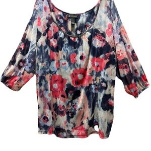 🆕INC International Concept Multicolor Sheer Floral Blouse Cold Shoulder Romantic